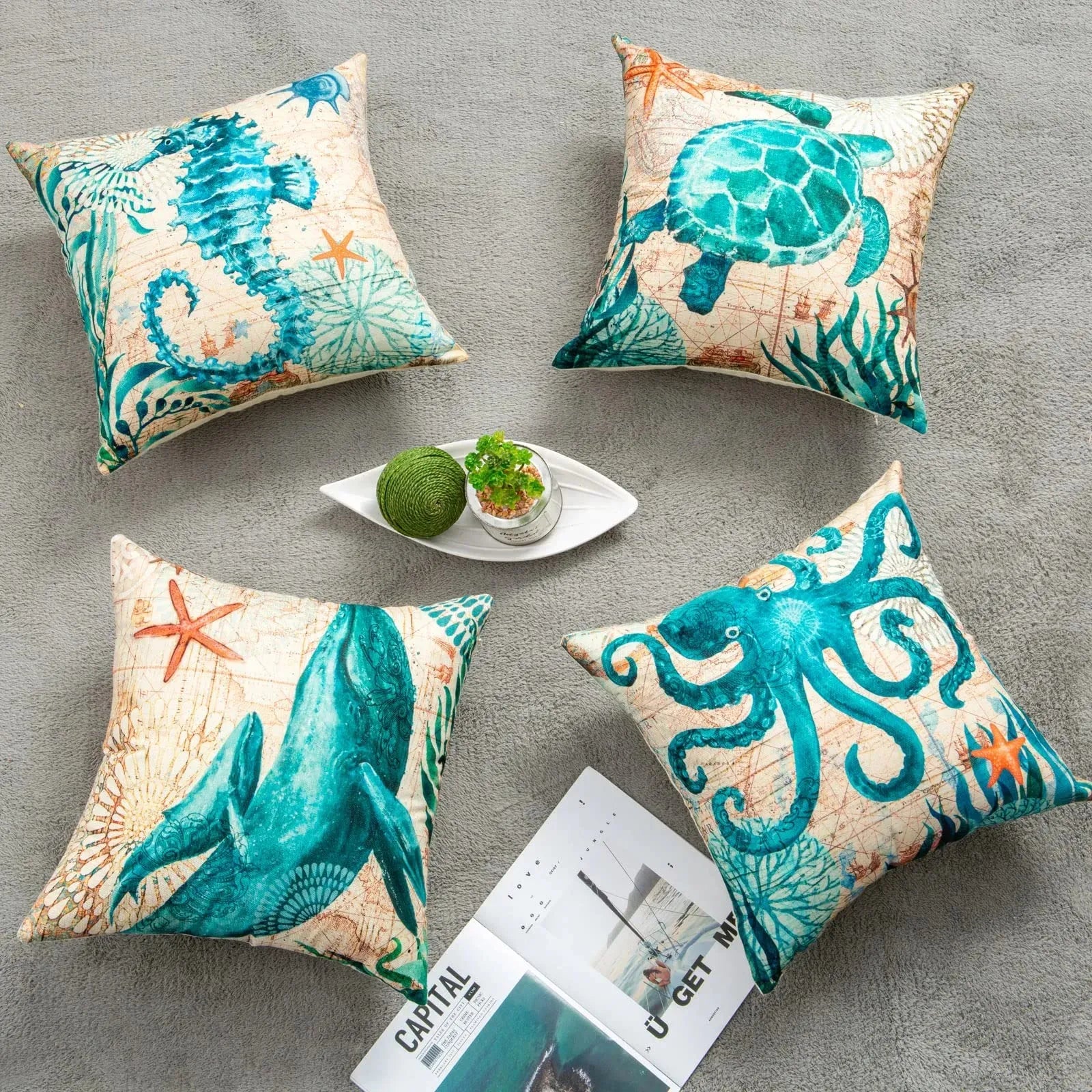 Cushion Covers Sea Turtle Printed Throw Pillow - Bellarte Enchanté Cushion Covers Sea Turtle Printed Throw Pillow